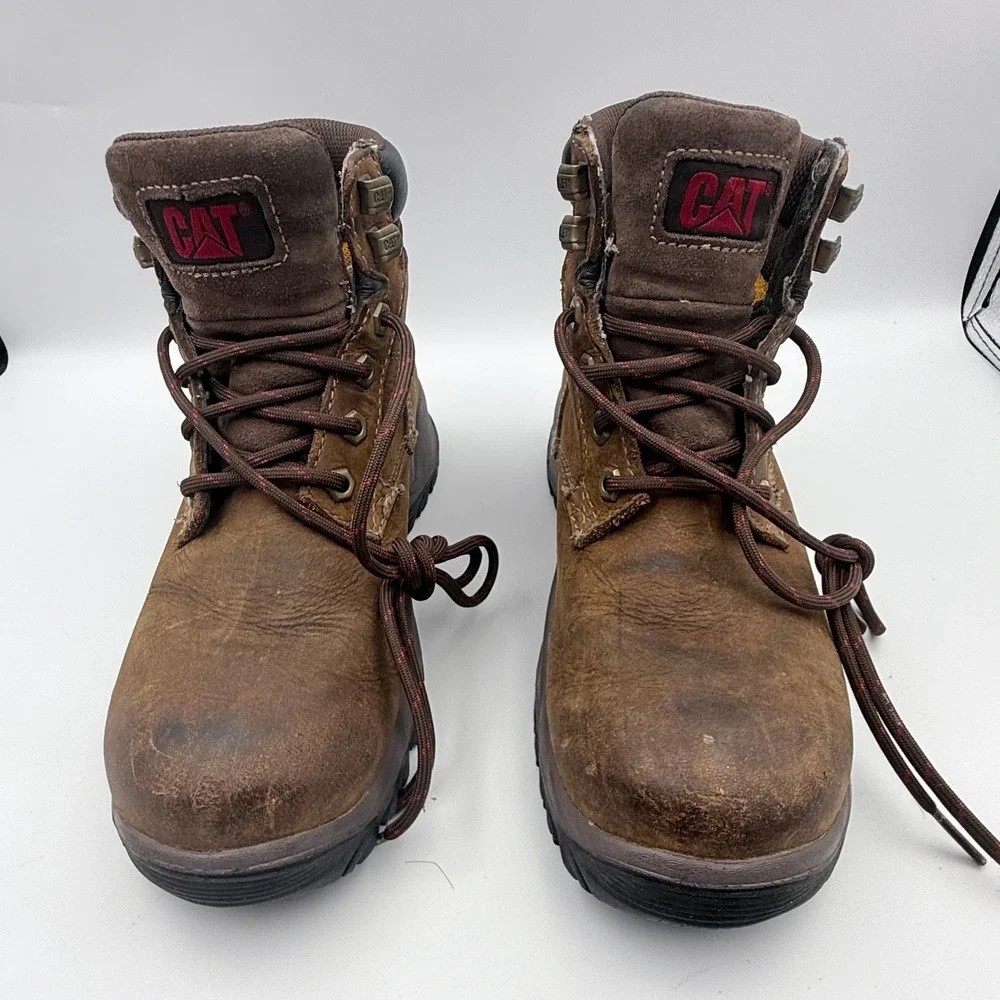 Caterpillar Work Boots Mens 7.5 Brown Leather Waterproof Lace Up Industrial 0082